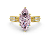 Yellow gold Fancy Pink Marquise Cut Cut Pave Split Shank Engagement Ring with Four-Prong Setting