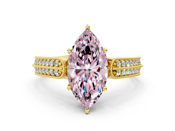 Yellow gold Fancy Pink Marquise Cut Cut Pave Split Shank Engagement Ring with Four-Prong Setting