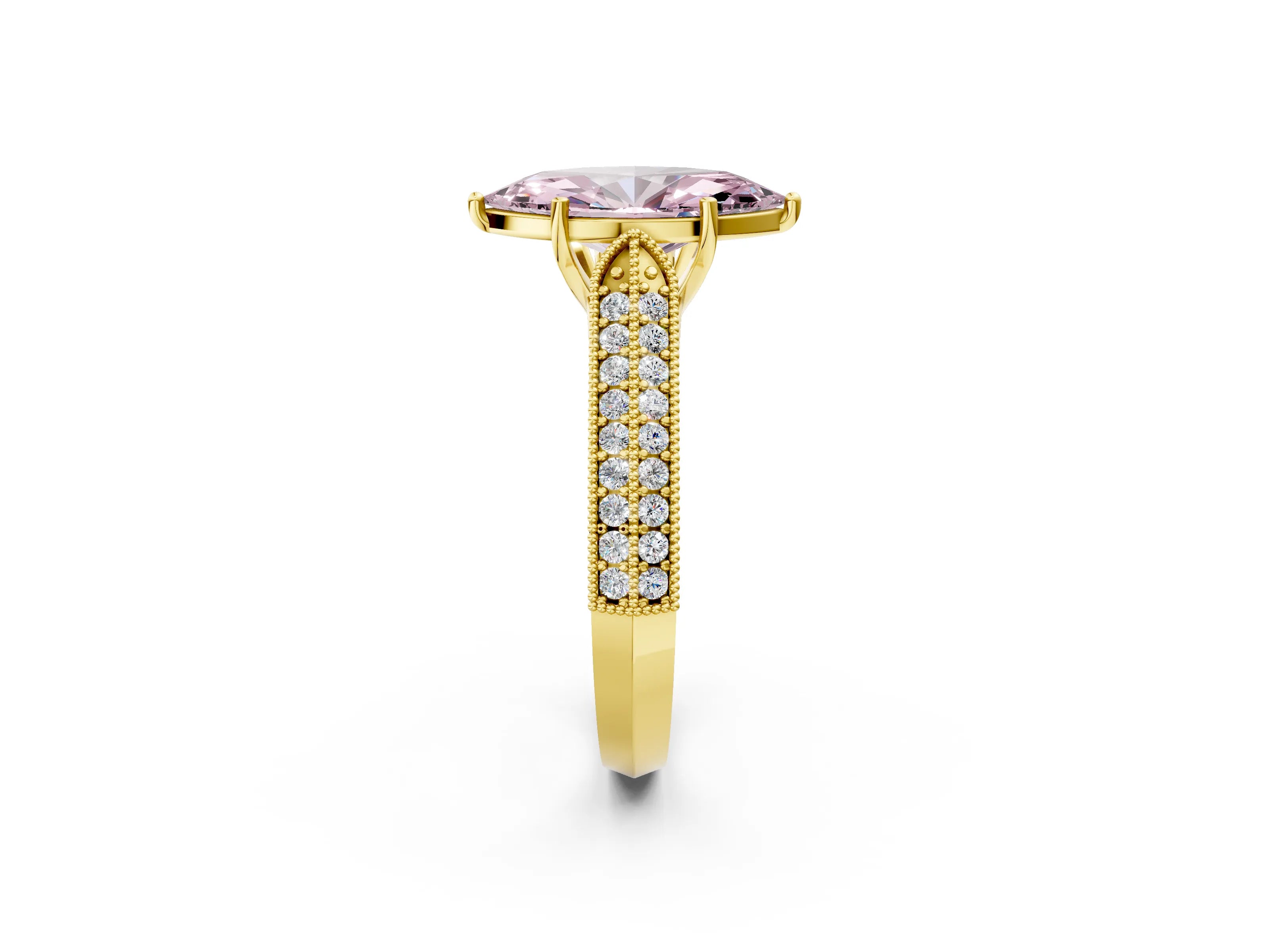 Yellow gold Fancy Pink Marquise Cut Cut Pave Split Shank Engagement Ring with Four-Prong Setting_2