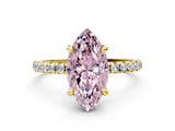 Yellow gold Fancy Pink Marquise Cut Diamond Brilliant Solitaire Ring with Pavé Band and Four-Prong Setting_12