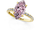 Yellow gold Fancy Pink Marquise Cut Diamond Brilliant Solitaire Ring with Pavé Band and Four-Prong Setting_13