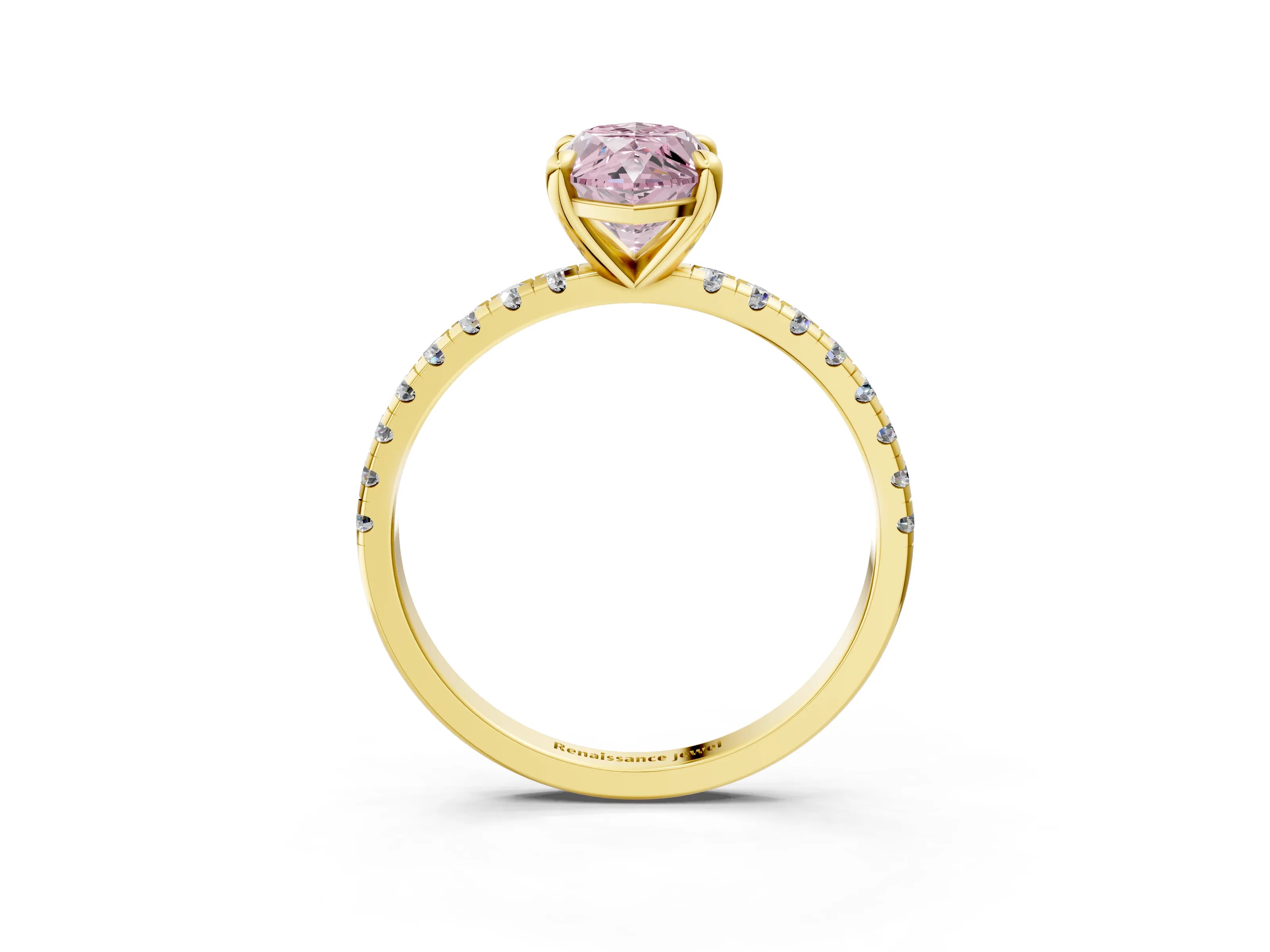 Yellow gold Fancy Pink Marquise Cut Diamond Brilliant Solitaire Ring with Pavé Band and Four-Prong Setting_3