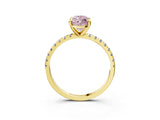 Yellow gold Fancy Pink Marquise Cut Diamond Brilliant Solitaire Ring with Pavé Band and Four-Prong Setting_3