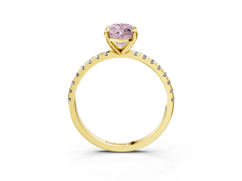 Yellow gold Fancy Pink Marquise Cut Diamond Brilliant Solitaire Ring with Pavé Band and Four-Prong Setting_3