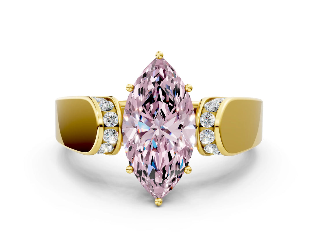 Yellow gold Fancy Pink Marquise Cut Diamond Channel Set Solitaire Ring with Four-Prong Setting_24