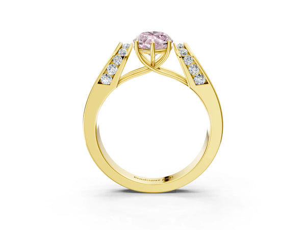 Yellow Gold Marquise Channel Set Engagement Ring Setting for Fancy Pink Center with Wide Band