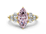Yellow gold Fancy Pink Marquise  Cut Diamond Cluster Ring with Round Accent Stones and Prong Setting on a Classic Band_49