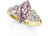 Yellow gold Fancy Pink Marquise  Cut Diamond Cluster Ring with Round Accent Stones and Prong Setting on a Classic Band_50