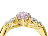 Yellow gold Fancy Pink Marquise  Cut Diamond Cluster Ring with Round Accent Stones and Prong Setting on a Classic Band_53