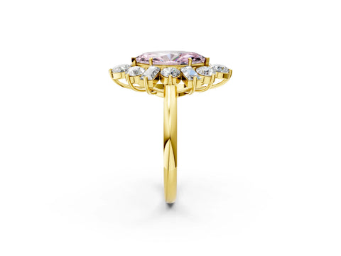 Yellow gold Fancy Pink Marquise Cut Diamond Cluster Ring with Round and Baguette Stones, Split Shank Band, Prong Setting_2
