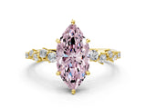 Yellow gold Fancy Pink Marquise Cut Diamond Cluster Side Stone Solitaire Ring with Prong Setting_66