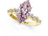 Yellow gold Fancy Pink Marquise Cut Diamond Cluster Side Stone Solitaire Ring with Prong Setting_67