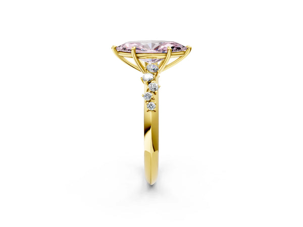 Yellow gold Fancy Pink Marquise Cut Diamond Cluster Side Stone Solitaire Ring with Prong Setting