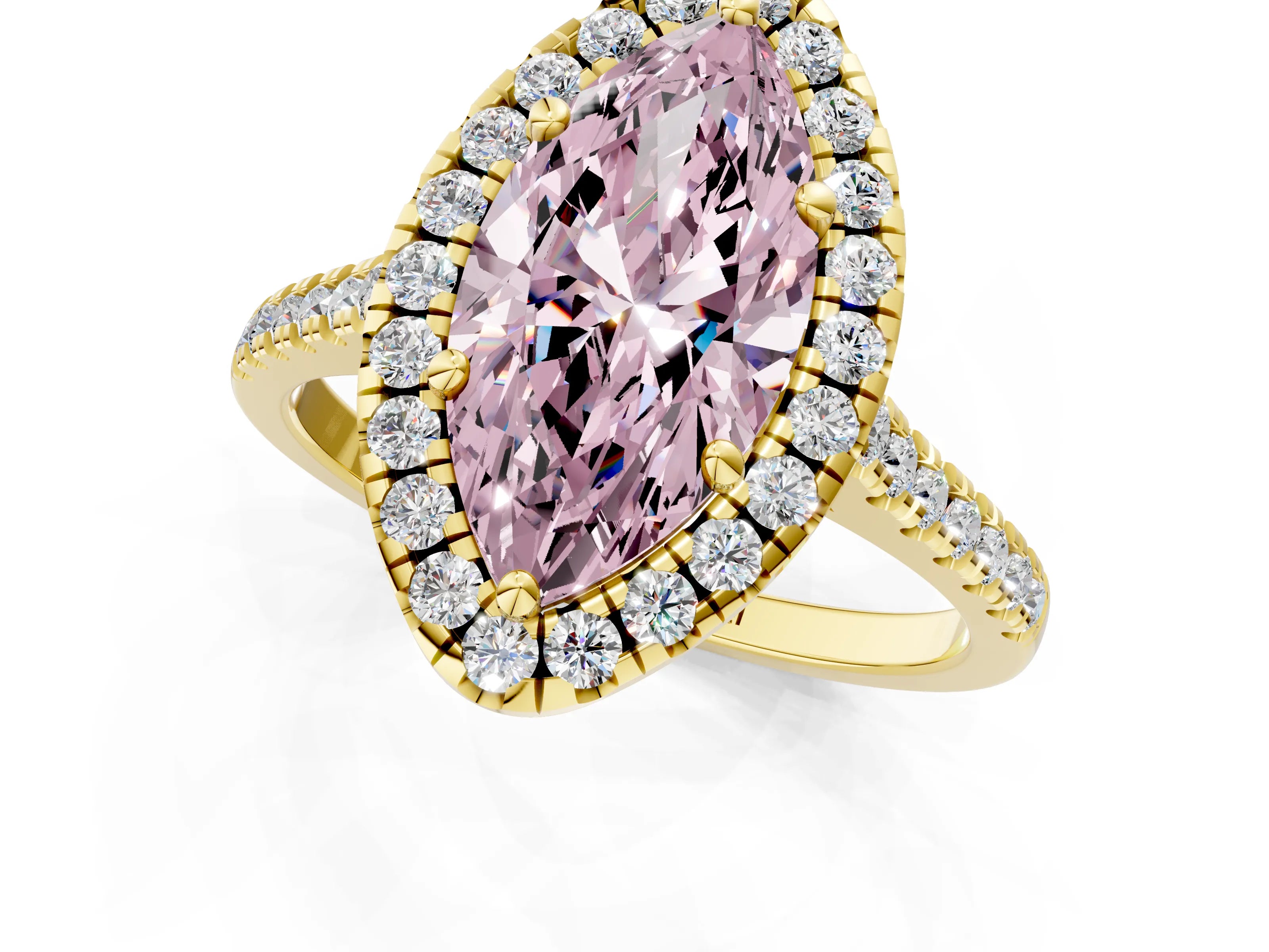 Yellow gold Fancy Pink Marquise Cut Diamond Cushion Halo Ring with Pavé Band_1