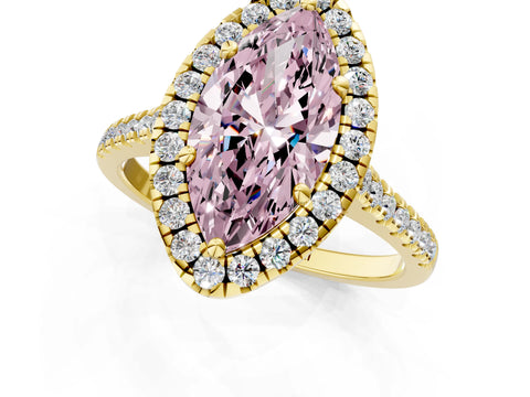 Yellow gold Fancy Pink Marquise Cut Diamond Cushion Halo Ring with Pavé Band_1