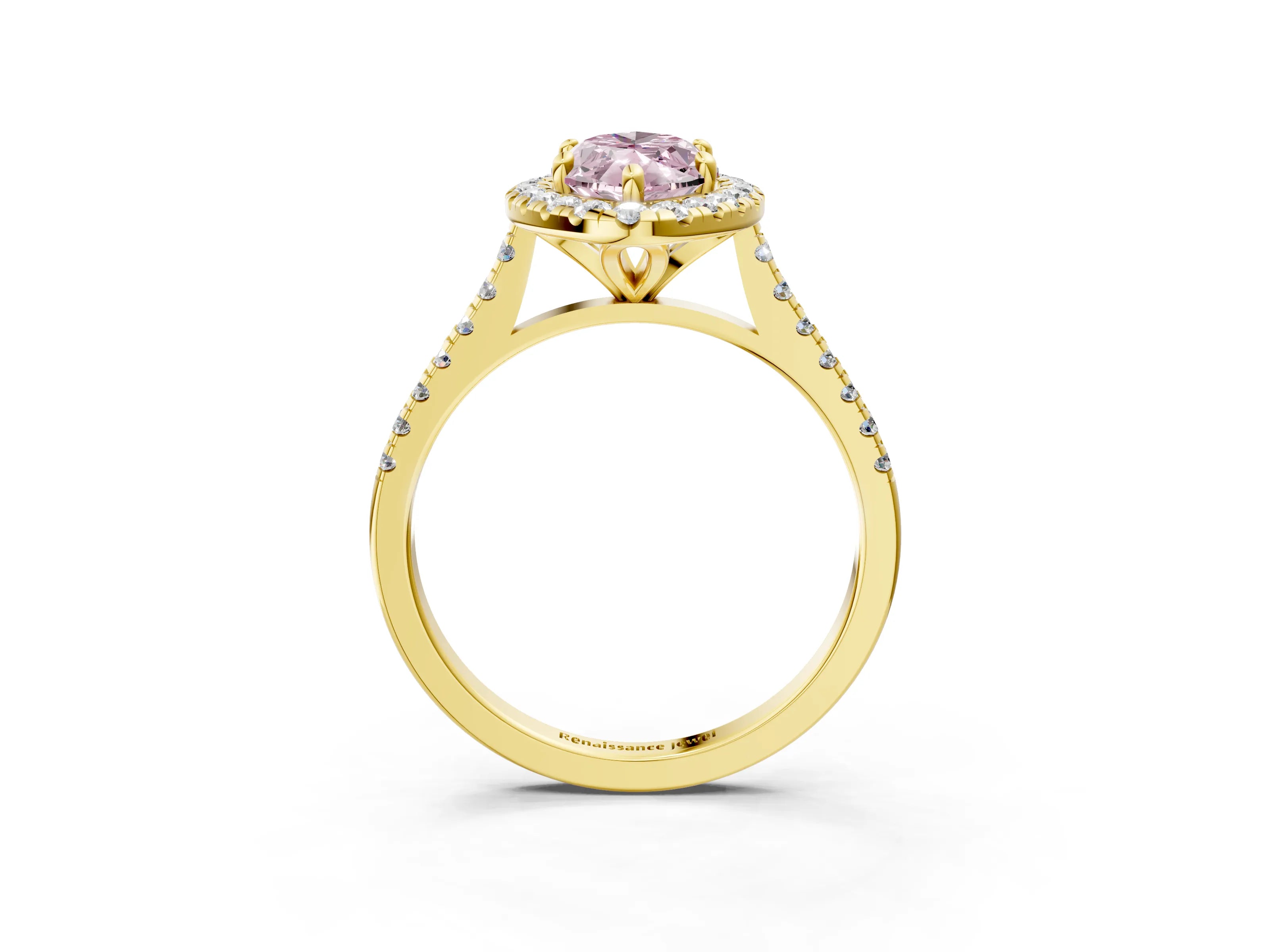 Yellow gold Fancy Pink Marquise Cut Diamond Cushion Halo Ring with Pavé Band_3