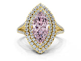 Yellow gold Fancy Pink Marquise Cut Diamond Double Halo Ring with Pavé Band and Prong Setting_78