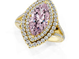Yellow gold Fancy Pink Marquise Cut Diamond Double Halo Ring with Pavé Band and Prong Setting_79