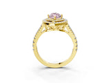 Yellow gold Fancy Pink Marquise Cut Diamond Double Halo Ring with Pavé Band and Prong Setting_81