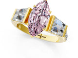 Yellow gold Fancy Pink Marquise Cut Diamond Engagement Ring with Baguette Side Stones and Channel Set Band_21