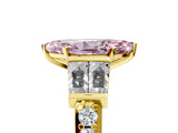 Yellow gold Fancy Pink Marquise Cut Diamond Engagement Ring with Baguette Side Stones and Channel Set Band_25