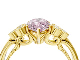 Yellow gold Fancy Pink Marquise  Cut Diamond Engagement Ring with Bezel Set Round Side Stones and Prong Setting_56