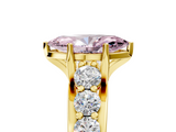 Yellow gold Fancy Pink Marquise  Cut Diamond Engagement Ring with Pavé Band and Four-Prong Setting_8