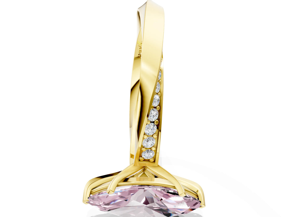 Yellow gold Fancy Pink Marquise Cut Diamond Engagement Ring with Side Stone Accents and Four-Prong Setting_96