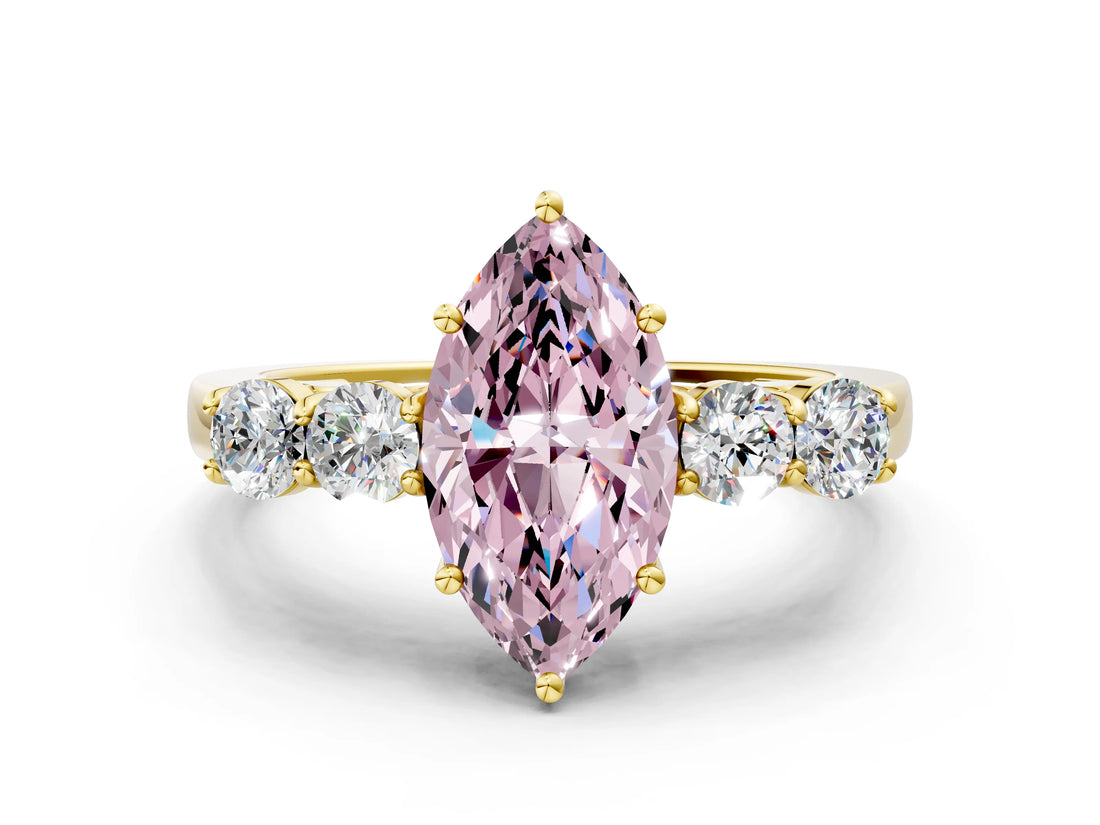 Yellow gold Fancy Pink Marquise  Cut Diamond Five-Stone Prong Set White Gold Ring_32