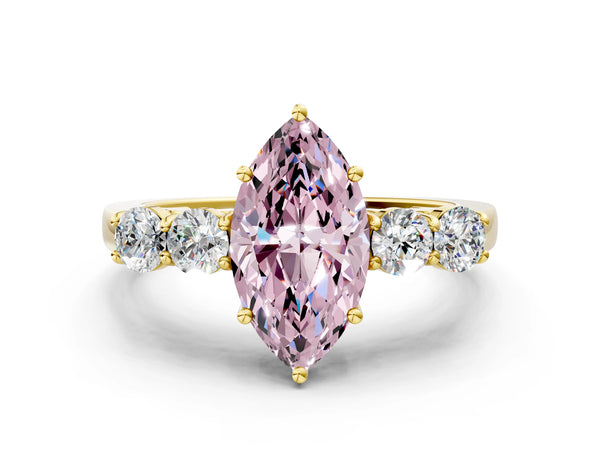 Yellow Gold Marquise Five Stone Engagement Ring Setting for Fancy Pink Center with Close Set Side Stones