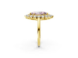 Yellow gold Fancy Pink Marquise Cut Diamond Floral Double Halo Engagement Ring with Prong Setting_26