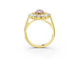 Yellow gold Fancy Pink Marquise Cut Diamond Floral Double Halo Engagement Ring with Prong Setting_27