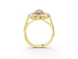Yellow gold Fancy Pink Marquise Cut Diamond Floral Double Halo Engagement Ring with Prong Setting_75
