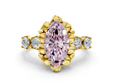 Yellow gold Fancy Pink Marquise  Cut Diamond Floral Halo Engagement Ring with Shared Prong Setting 1