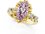 Yellow gold Fancy Pink Marquise  Cut Diamond Floral Halo Engagement Ring with Shared Prong Setting 2