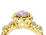 Yellow gold Fancy Pink Marquise  Cut Diamond Floral Halo Engagement Ring with Shared Prong Setting 5