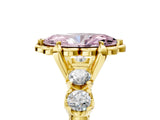 Yellow gold Fancy Pink Marquise  Cut Diamond Floral Halo Engagement Ring with Shared Prong Setting