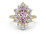 Yellow gold Fancy Pink Marquise  Cut Diamond Floral Halo Pave Band with Prong Setting_37