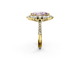 Yellow gold Fancy Pink Marquise  Cut Diamond Floral Halo Pave Band with Prong Setting_39