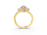 Yellow gold Fancy Pink Marquise  Cut Diamond Floral Halo Pave Band with Prong Setting_40
