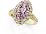 Yellow gold Fancy Pink Marquise Cut Diamond Floral Halo Ring with Pavé Band and Prong Setting_4