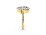 Yellow gold Fancy Pink Marquise Cut Diamond Floral Halo Ring with Pavé Band and Prong Setting_5