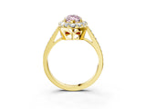 Yellow gold Fancy Pink Marquise Cut Diamond Floral Halo Ring with Pavé Band and Prong Setting_6