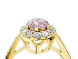 Yellow gold Fancy Pink Marquise Cut Diamond Floral Halo Ring with Pavé Band and Prong Setting_7