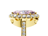 Yellow gold Fancy Pink Marquise Cut Diamond Floral Halo Ring with Pavé Band and Prong Setting_8