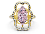 Yellow gold Fancy Pink Marquise Cut Diamond Floral Halo Split Shank Prong Setting Ring