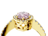 Yellow gold Fancy Pink Marquise Cut Diamond Halo Engagement Ring with Pavé Band and Prong Setting_31