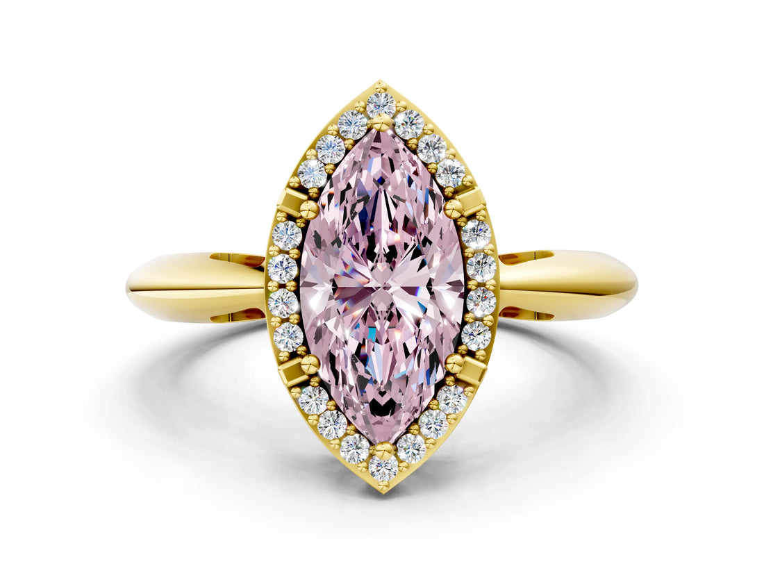 Yellow gold Fancy Pink Marquise  Cut Diamond Halo Engagement Ring with Split Shank and Four-Prong Setting_89