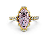 Yellow gold Fancy Pink Marquise Cut Diamond Halo Pave Band with Four-Prong Setting_3