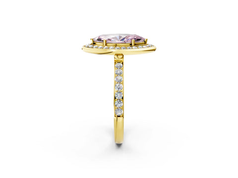 Yellow gold Fancy Pink Marquise Cut Diamond Halo Ring with Bezel Frame and Pavé Band_2